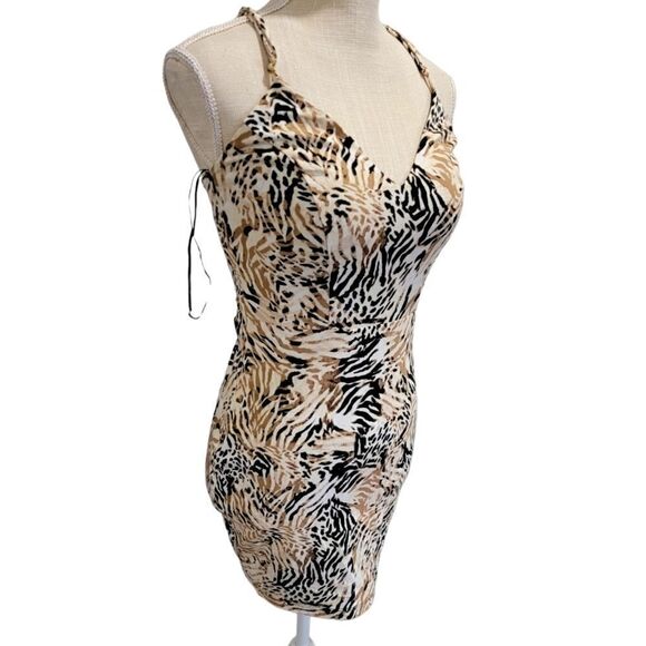NEW GUESS leopard print spaghetti strap mini dress with cut-out back small - Picture 2 of 6